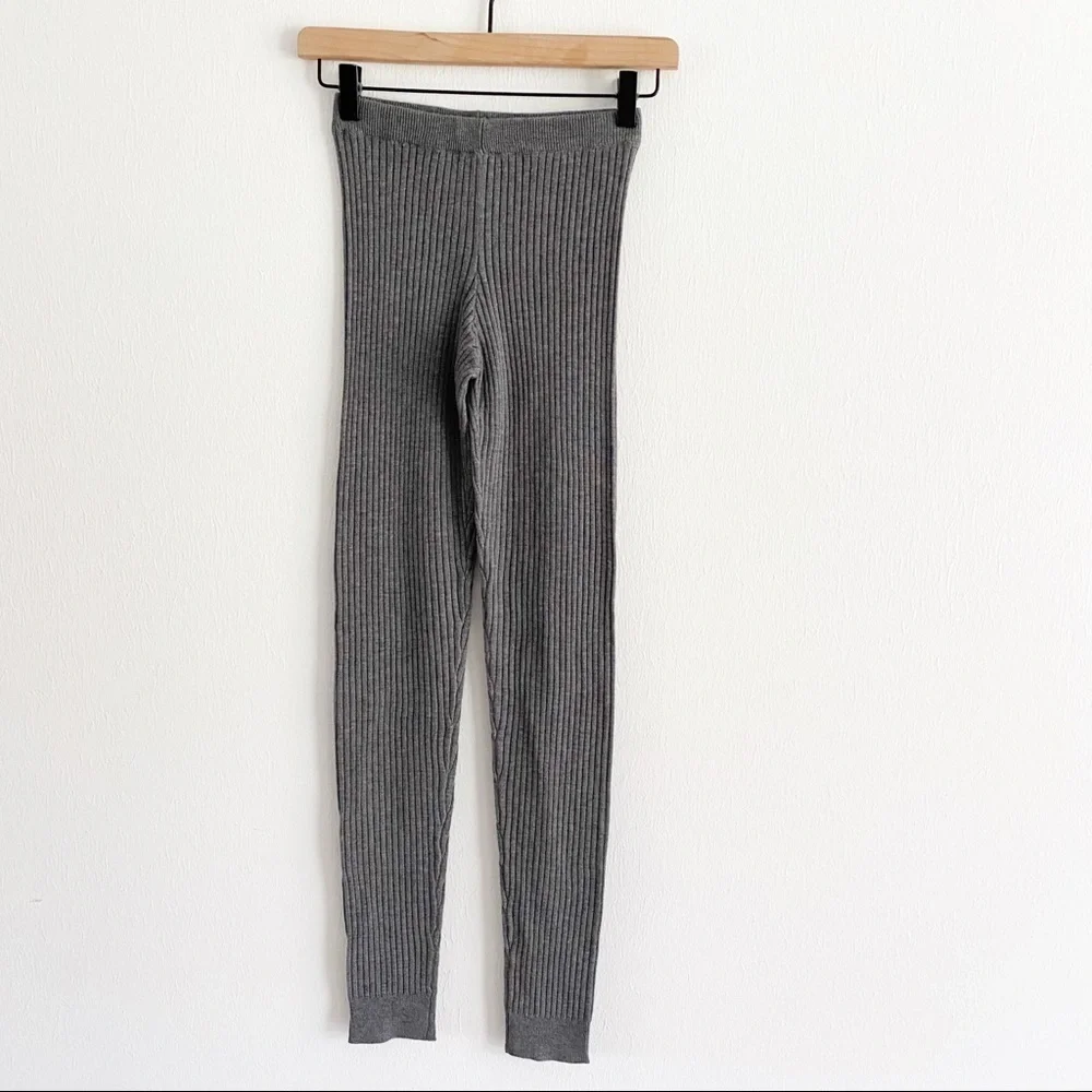 LAmade Gray High Rise Rib Knit Cozy Leggings Footless Tights XS - Picture 3 of 8